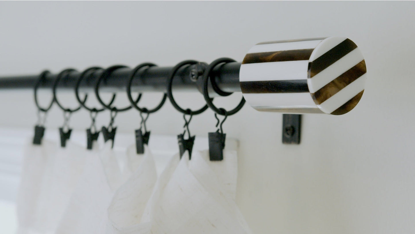 Madison - Champagne Walnut w/ Black and White Victorian Farmhouse Curtain Rods