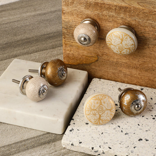 Weathered Brown and Distressed Beige Ceramic Pull Knob (C2)