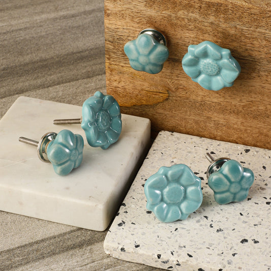 Teal Floral Style Ceramic Pull Knobs (C10)