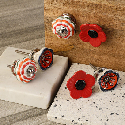 Red Floral with Classic Style Ceramic Pull Knobs (C14)