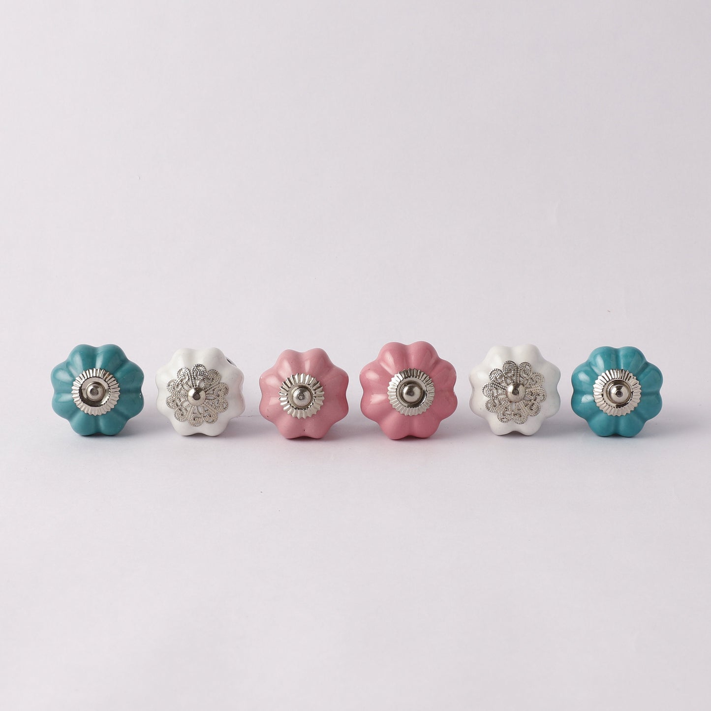 Classic Style Teal, Pink and White Ceramic Pull Knobs (C16)