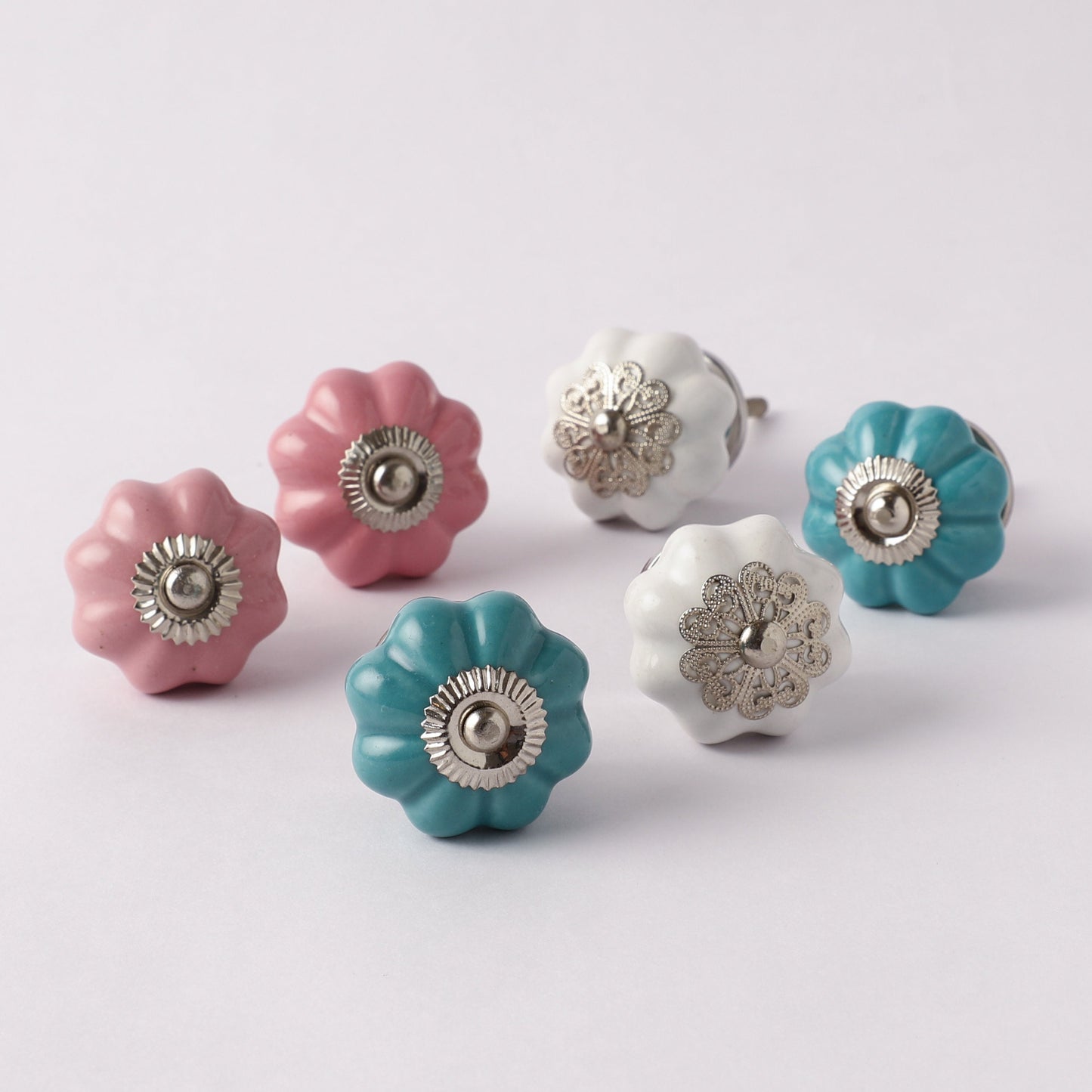 Classic Style Teal, Pink and White Ceramic Pull Knobs (C16)