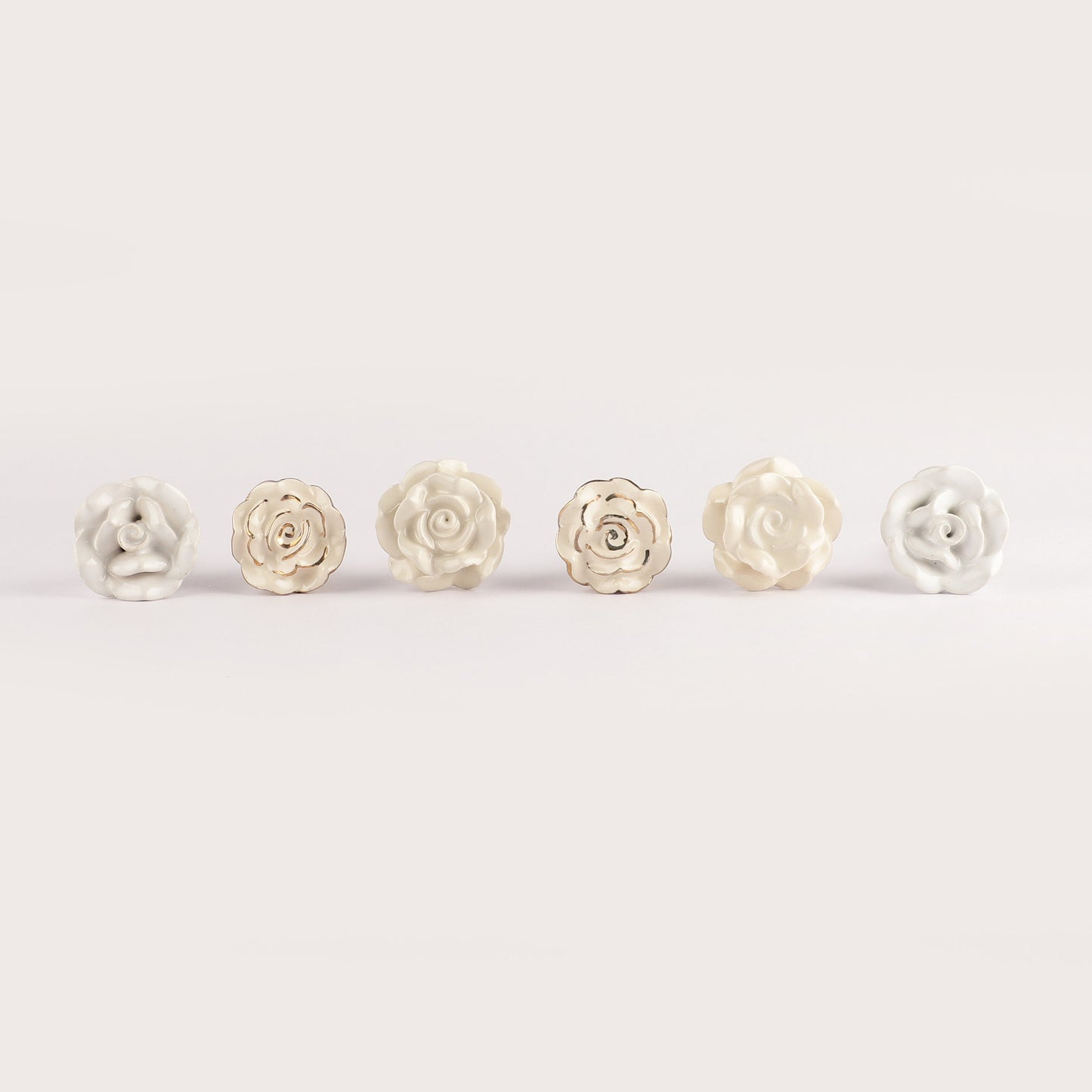 White with Gold, Rose Style Ceramic Pull Knobs (C17)