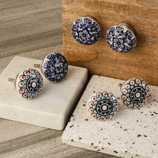 Classic Style Red and Dark Blue Mixed Ceramic Pull knobs