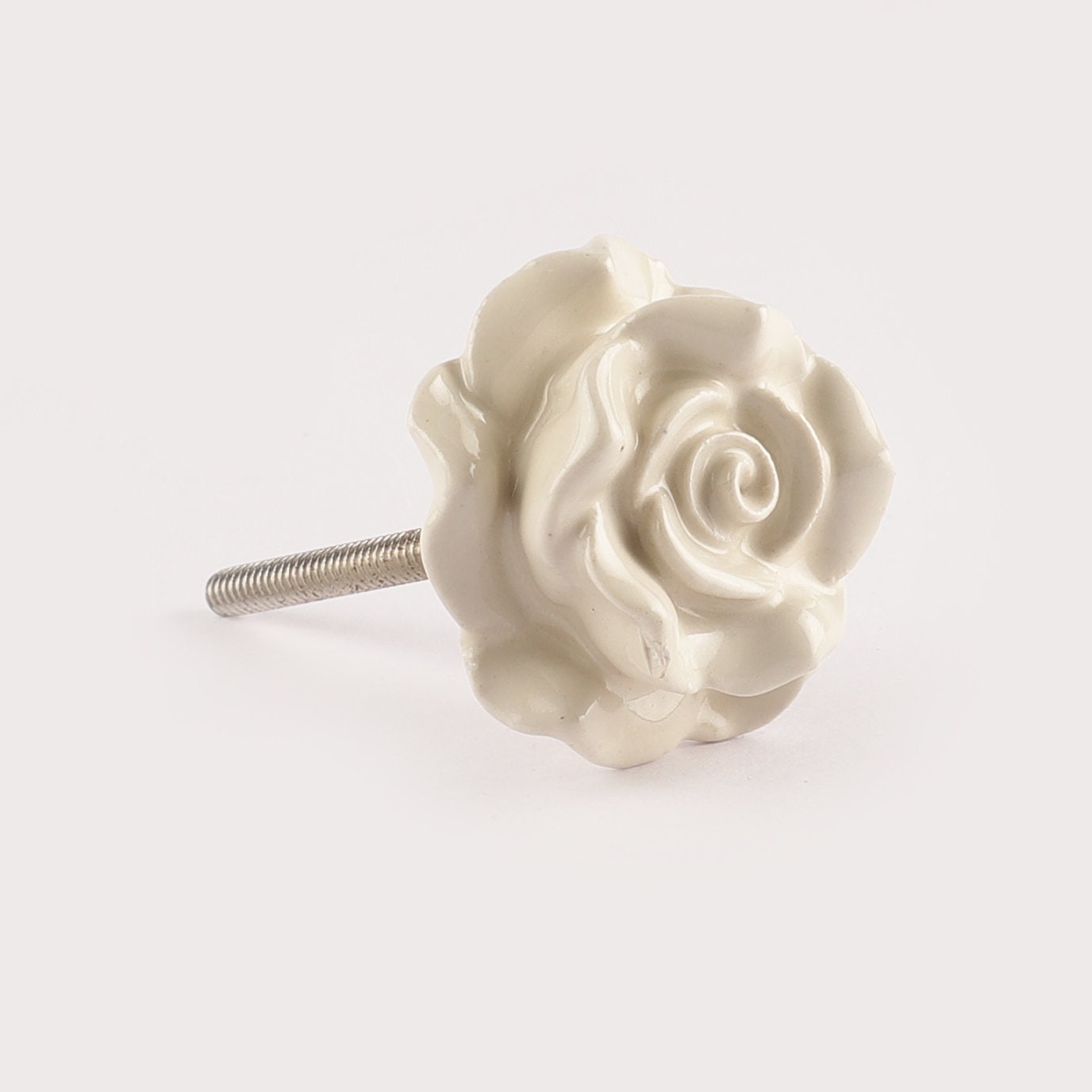 White with Gold, Rose Style Ceramic Pull Knobs (C17)