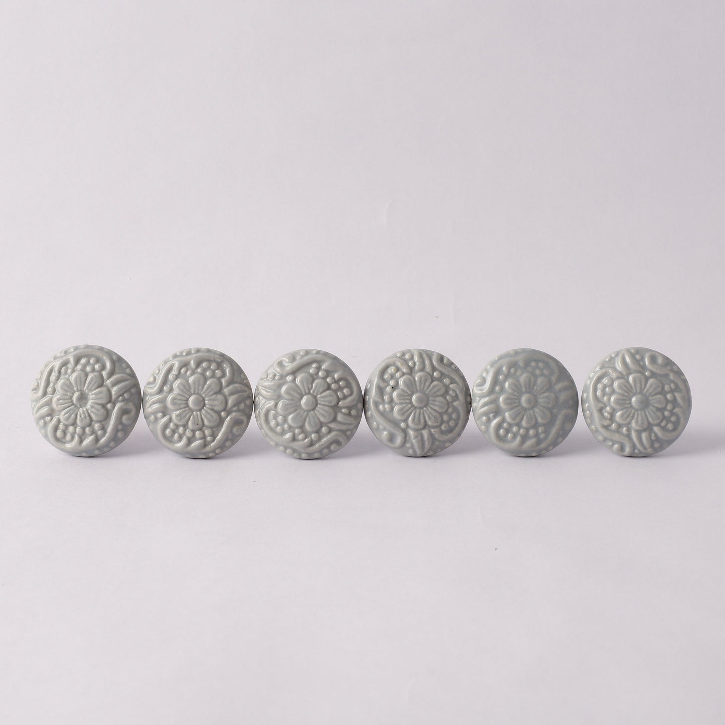 Gray Floral Button Style Pull knob (C21)