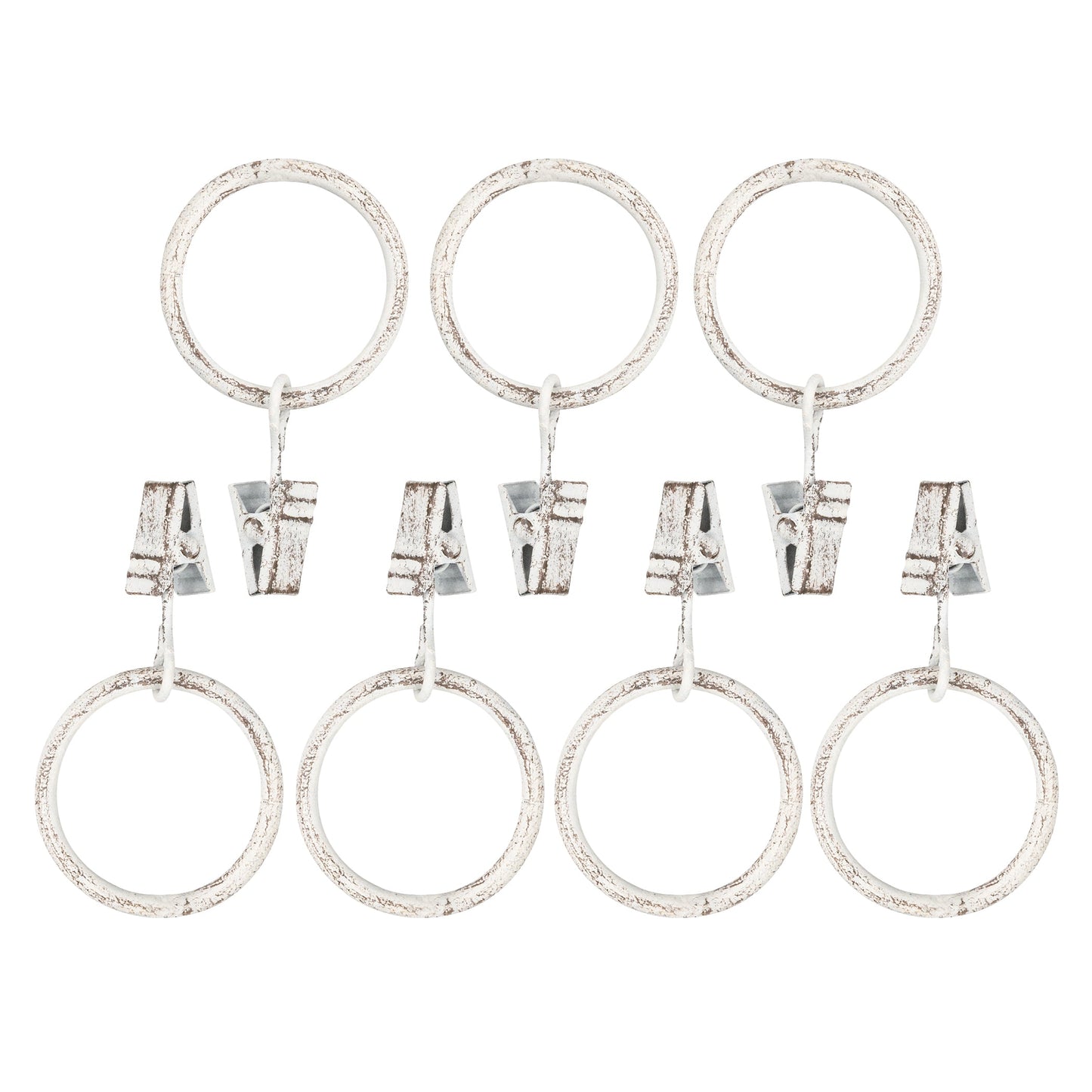 Home Decor Curtain Rods Clips Rings Distressed Ivory White (Set of 7 Clip Rings)