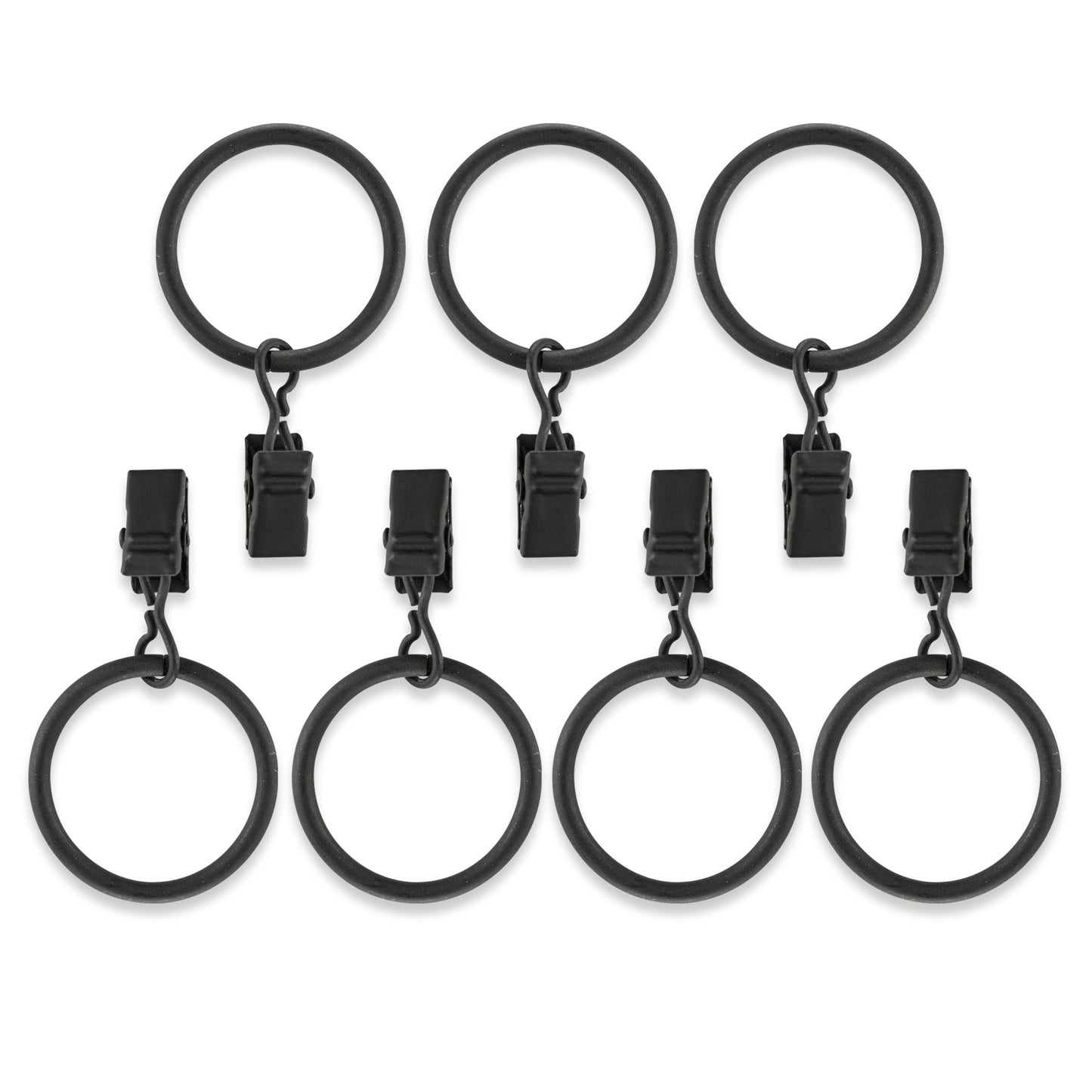 Home Decor Curtain Rods Clip Rings Matte Black (Set of 7 Clip Rings)