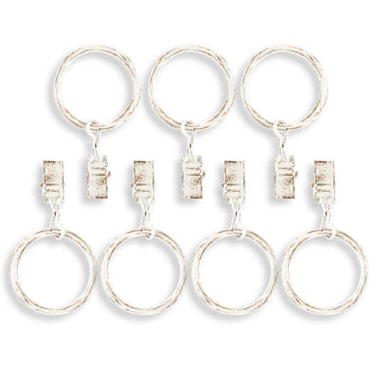 Home Decor Curtain Rods Clips Rings Distressed Ivory White (Set of 7 Clip Rings)