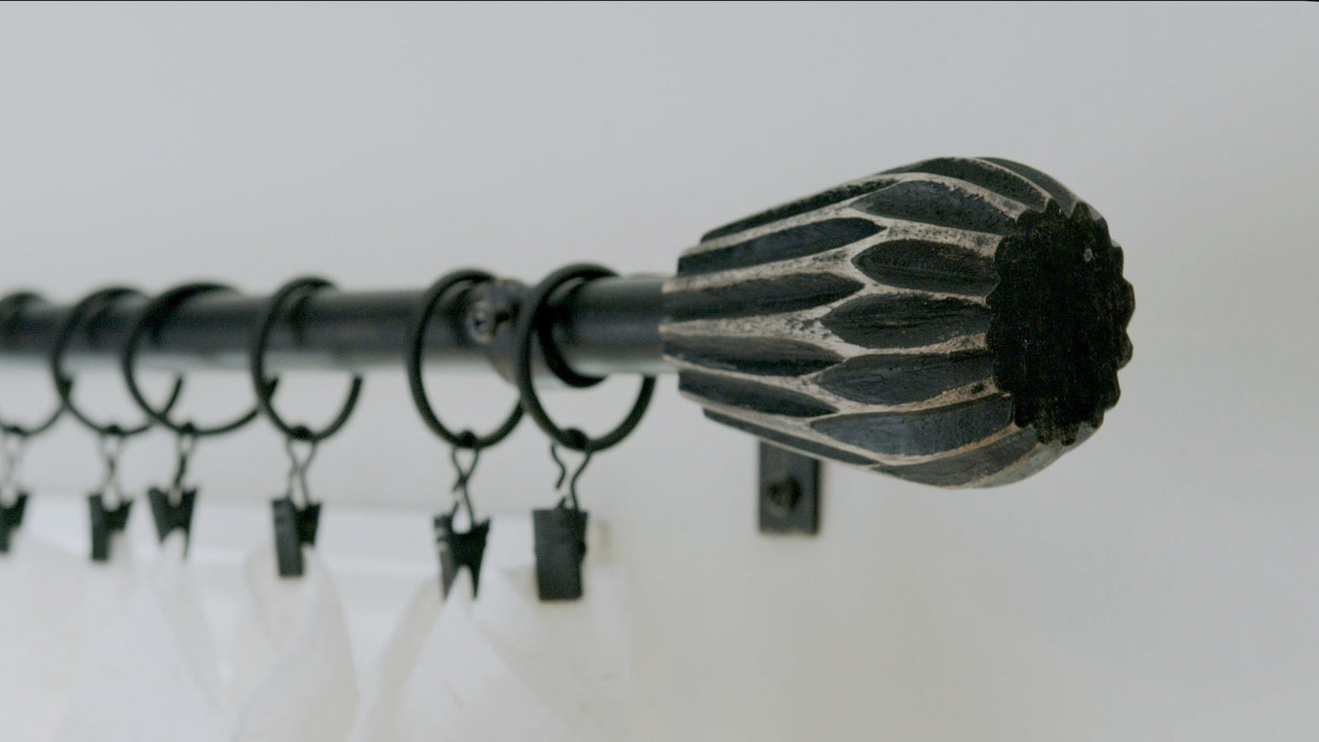 Carved Fluted Distressed Black Rustic Farmhouse Curtain Rods