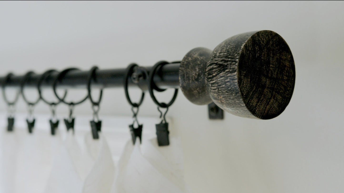 Urn - Distressed Black Modern Farmhouse Curtain Rods