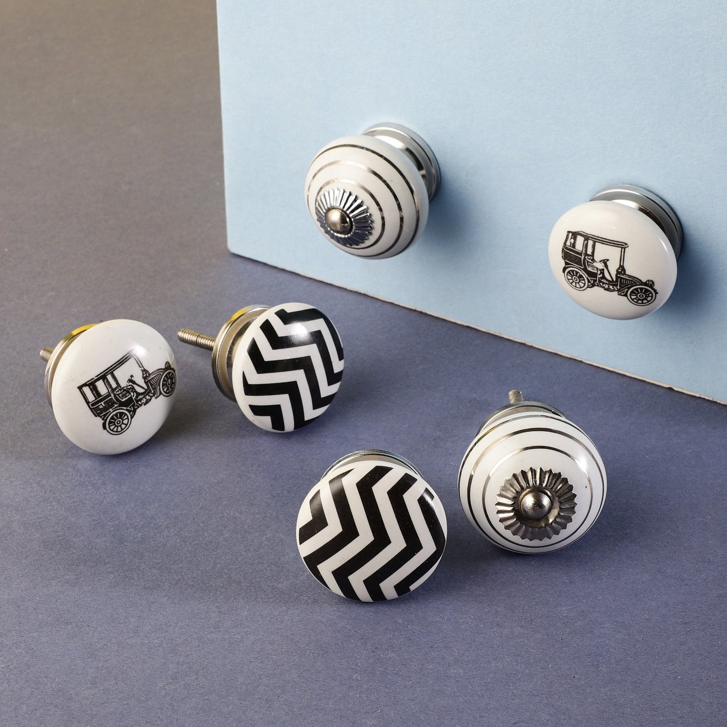 Black and White Antique Car Style Ceramic Pull Knobs (C6)