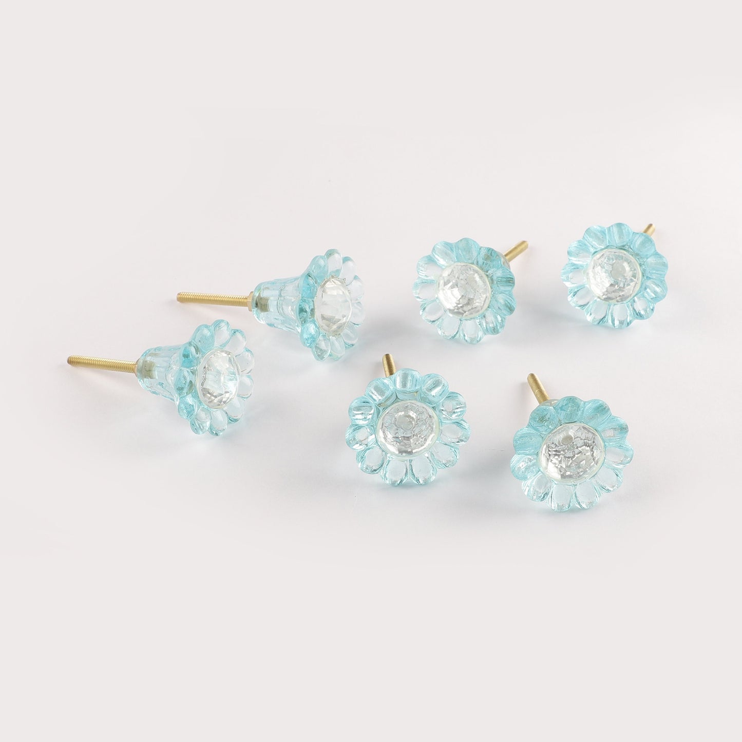 Aqua Glass Floral Pull Knobs (G14)