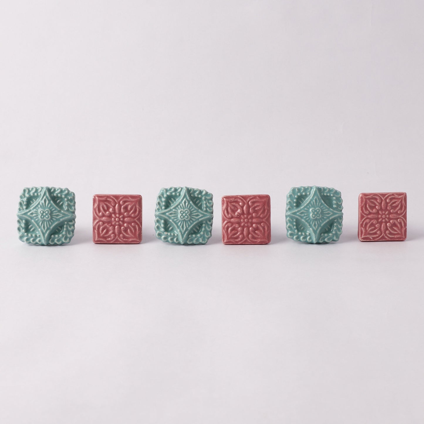 Teal and Pink Square Style Ceramic Pull Knob (C3)