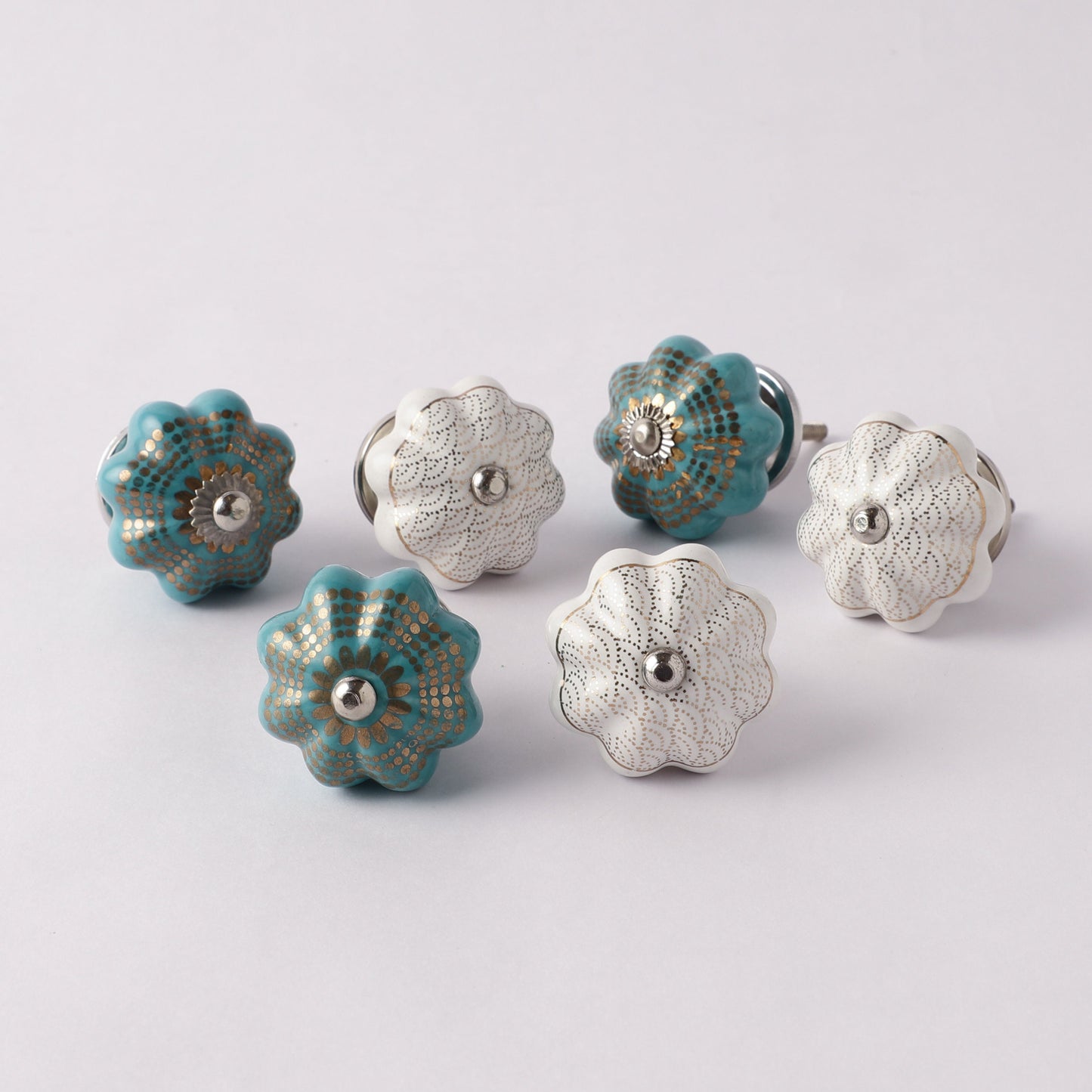 Classic Style Teal, White and Gold Ceramic Pull Knobs (C27)